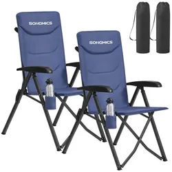 SONGMICS Campingstuhl 90°-150° verstellbare Rückenlehne (Packung), 70 x 60 x 110 cm, belastbar bis 150Kg, mit Getränkehalter/Tragetasche blau