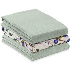 Hauck Stoffwindeln Cuddle N Clean - Sage / Beige / Floral, Mullwindeln Mulltücher 3 Stück 80x80 cm Spucktücher maschinenwaschbar