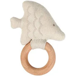 Avelia Rassel , Weiß , Holz, Textil , Buche , Füllung: Baumwolle (recycelt) , 9.5x13 cm , Gots, EN 71 , Rassel , Spielzeug, Holzspielzeug
