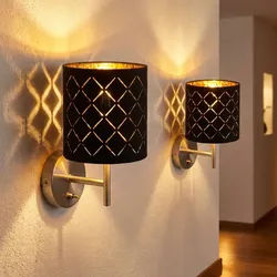 GLOBO LIGHTING LED Wandleuchte, Leuchtmittel nicht inklusive, 2er Set Wandleuchte Nickel matt Textil schwarz gold Wandlampe H 26 cm schwarz