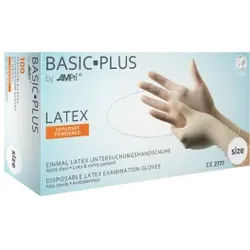 BASIC-PLUS Latexhandschuhe, gepudert, weiß, Unsterile Einmalhandschuhe mit hohem Tastempfinden, 1 Packung = 100 Stück, Größe L