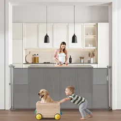 VEVOR einziehbares Babygitter 87 cm hoch, ausziehbar bis 180 cm breit, Gitter für Kinder oder Haustiere, Netzmaterial, einfach zu installieren, für Innentreppen Türen Flure Spielzimmer Grau