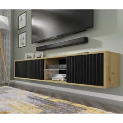 Raumhirsch Furniture Lowboard TV Schrank, RTV Möbel, Wohnmöbel (Maße: 156 x 31 x 31 (H) cm, 3 Türen), Push to Open, 3D Front, Wandmontage, MDF Front schwarz
