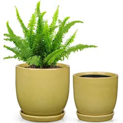 LuxusKollektion Übertopf Übertopf Keramik 2er Set 15cm 12cm Drainage Untersetzer Grün