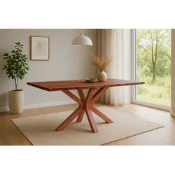 SAM® Esstisch Tabor, massives Akazienholz, Baumkante, Holzgestell Spider-Form braun 240 cm x 77 cm x 100 cm