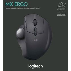 Logitech Maus MX Ergo, Wireless, Unifying, schwarz Optisch, 440 dpi, 8 Tasten, Trackball, Akku, Retail