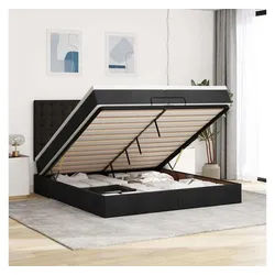 vidaXL Bett, Ottoman-Bett mit Matratzen Schwarz 200x200 cm Stoff