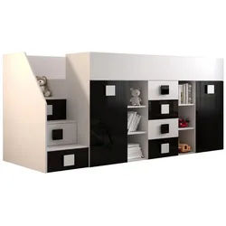 Möbel Kryspol Hochbett 248,5/93/123 , Weiß, Schwarz , Holz , Nachbildung , 90x200 cm , Babymöbel & Kindermöbel, Kinderzimmer & Jugendzimmer, Kinderbetten, Hochbetten