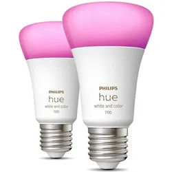 Philips Hue LED-Leuchtmittel White & Col. Amb. E27 Doppelpack 2x800lm 75W, E27, 1 St., Farbwechsler, Warmweiß weiß