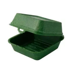 Greenbox Mehrweg Burger Box Häppy Box, abnehmbarer Deckel, Spülmaschinenfeste Mehrwegbox für kalte und heiße Speisen, 1 Karton = 4 Packungen à 15 Stück, Farbe: spinat / dunkelgrün