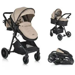Moni Kombi-Kinderwagen Kinderwagen 2 in 1 Rio 22 kg, umbaubar Fußabdeckung klappbar Korb Gurt beige