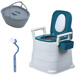 Rutaqian Toiletten-Stuhl Mobiler Nachttisch-Toilettenstuhl für Senioren Erwachsene,bis 150 KG, Campingtoilette mit Eimer,Tissue-Aufbewahrungsbox,Tragbare Duschstuhl weiß