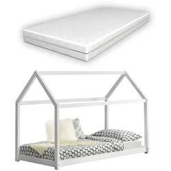 [en.casa] Hausbett Netstal mit Matratze , Textil , Kiefer , 80x160 cm , Babymöbel & Kindermöbel, Kinderzimmer & Jugendzimmer, Kinderbetten, Spielbetten