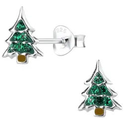 Order & Smile Schmuck Paar Ohrstecker Ohrstecker Weihnachten: 925 Silber Ohrringe „Weihnachtsbaum“ bunt