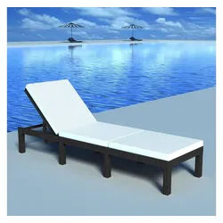 furnicato Gartenliege Rattan-Sonnenliege Schwarz 195x60x22 cm mit Cremeweißem Kissen, 1 St. schwarz