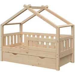 VitaliSpa Hausbett Design Naturholz 70x140 cm mit Schublade , Naturfarben , Holz , 2 Schubladen , Rechteckig , 70x140 cm , Babymöbel & Kindermöbel, Kinderzimmer & Jugendzimmer, Kinderbetten, Spielbetten