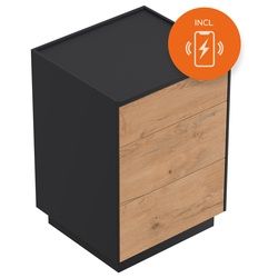 Nachttisch Kommode Lux M 50cm Induktion, 3 Pushauszüge Oak für Boxspringbett