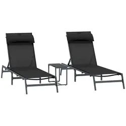 vidaXL Gartenliege Sonnenliegen 2-Person 3 pcs Schwarz und Anthrazit Stahl, 3 St.