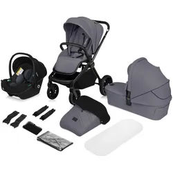 Lionelo Kinderwagenset , Grau , 3-teilig , 62x110x93 cm , EN 1888 , Baby on Tour, Kinderwagen, Kombikinderwagen