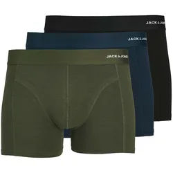 Boxershorts JACK & JONES "Boxershort JACBASIC TRUNKS 3 PACK 3er Pack", Herren, Gr. XL, grün (schwarz, blau, grün), Obermaterial: 65% Viskose CV. 30% Baumwolle CO. 5% Elasthan EL., Unterhosen