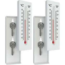 2er-Set Thermometer mit Geheimversteck - Schlüsselversteck für 2 Schlüssel & Bargeld - Aussen-Thermo-Hygrometer 16x5x2,5cm - °C/°F Anzeige