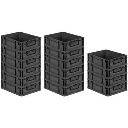 PROREGAL SuperSparSet 16x Eurobox NextGen Color, HxBxT 12x30x40cm, 11 Liter, Griffe schwarz zu, Schwarz, Eurobehälter, Transportbehälter