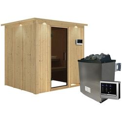 KARIBU Sauna »Rakvere«, inkl. 9 kW Saunaofen mit externer Steuerung, für 3 Personen - beige