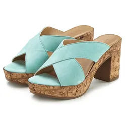 LASCANA Sommerschuh, offener Schuh, Sandalette, Mule, Pantolette aus Leder mit Blockabsatz blau 39