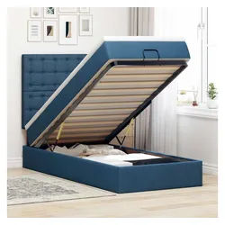 vidaXL Bett, Ottoman-Bett mit Matratze Blau 90x190 cm Stoff