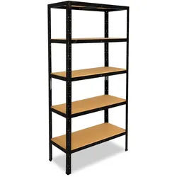 shelfplaza BLACK 200x120x23 cm Schwerlastregal in schwarz mit 5 Böden und 175 kg Traglast pro Boden