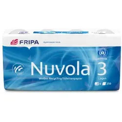 Fripa Nuvola Toilettenpapier, 3-lagig, 100% Recycling, hochweißes Tissue mit Dekorprägung, 1 Packung = 8 Rollen à 250 Blatt