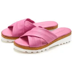 LASCANA Sandale, Sommerschuh, Mule, offener Schuh, Pantolette NEU aus Leder mit dezentem Keilabsatz rosa 41