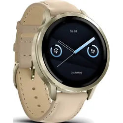 Garmin Venu® 4 Venu 4 - 41 mm Beige/Lunargold mit Schnellwechsel-Leder-Armband 18 mm Heller Sand + zusätzliches Silikon-Armband" 010-03013-03" - AMOLED Farb-Touchdisplay,digital,variabel,Heller Sand - 41mm