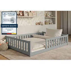 Kids Collective Kinderbett Bodenbett Bett mit Rausfallschutz & Lattenrost Montessori Bett Kinder (Jungen, Mädchen, Kinder, weitere Größen 80x160, 80x180, 90x190, 90x200, 120x200 cm), Jugendbett Gitterbett Einzelbett mit Matratze, Aschgrau 140x200 cm grau