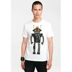 T-Shirt LOGOSHIRT "Roboter Logoshirt Logo", Damen, Gr. S, weiß, 100% Baumwolle, bedruckt, normal, Rundhals, Shirts T-Shirt, mit Roboter-Print