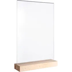 Tischaufsteller MODUL, Acrylglastasche mit Holzsockel A4 | Buche | Holzsockel mit geradem und schrägem Einsteckschlitz, Buchenholz|Acryl (PMMA)