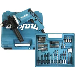 Makita Schlagbohrmaschine HP1631KX3, 220-240 V, max. 3200 U/min, inkl. 74-tlg. Zubehörset und Aufbewahrungskoffer blau|schwarz