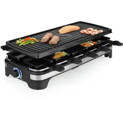 PRINCESS Raclette, 10 Raclettepfännchen, Gerät Tischgrill 2-10 Personen geriffelte Grillplatte Camping geeignet schwarz|silberfarben