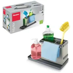 Metaltex Tidytex Spülbecken-Organizer, 24 x 13 x 14 cm, Spülorganizer mit zwei ausziehbaren Bügeln für Schwämme oder Spültücher, Farbe: grau/anthrazit