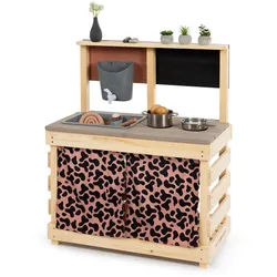 Muddy Buddy Kinderküche , Grau, Rosa, Birkefarben , Holz , Zypresse , 40x90x80 cm , EN 71, FSC 100% , Spielzeug, Holzspielzeug