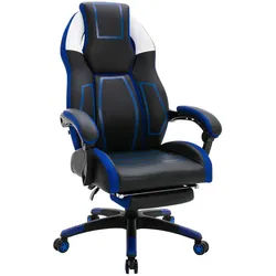 CLP Chefsessel Lederlook schwarz/blau , Blau, Schwarz , Kunststoff , 69x118x70.5 cm , Büromöbel, Bürostühle, Gaming-Sessel