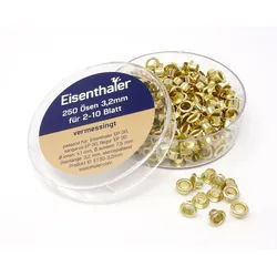 250 ÖsenEisenthaler Ösen ET30-3,2mm, vermessingt für 2-10 Blatt, Pack mit 250 Stück, gold