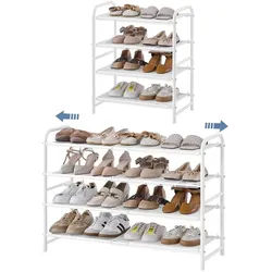 Yaheetech Schuhregal 4-Stufiger Schuhständer mit Erweiterbarem Metallgeflecht, Stabile Schuhablage für 8-16 Paar Schuhe weiß