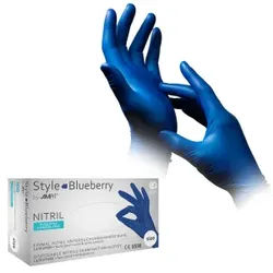 Style Blueberry Nitrilhandschuhe, puderfrei, dunkelblau, Langlebige Einmalhandschuhe mit Fingerspitzentexturierung, 1 Karton = 10 Packungen à 100 Stück, Größe L