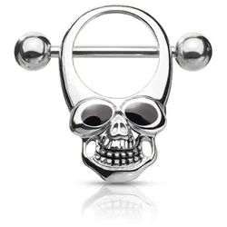 Order & Smile Schmuck Brustwarzenpiercing Brustwarzenpiercing „Totenkopf“: Nippelpiercing Schild 316L silberfarben