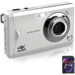 Fine Life Pro Kompaktkamera (48 MP, 16X Digitalzoom kompakte Fotokamera für Teenager Erwachsene Anfänger) weiß