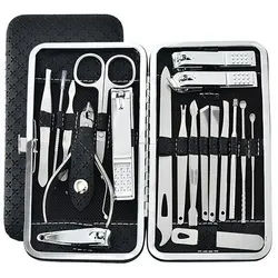 TPFBeauty Maniküre-Pediküre-Set mit Etui, 19-tlg., Nagelschere, Nagelknipser, Pinzette uvm. Nagel Set, Edelstahl Maniküre Set Pediküre Set in Aufbewahrungs-Etui - Schwarz schwarz