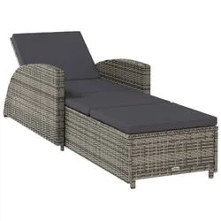 vidaXL Gartenliege, Sonnenliege mit Dunkelgrauer Auflage Poly Rattan Grau