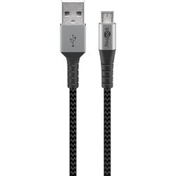 Micro-USB auf USB-A Textilkabel mit Metallsteckern, extra-robustes Verbindungskabel für Geräte mit Micro-USB Anschluss, optimierter Knickschutz