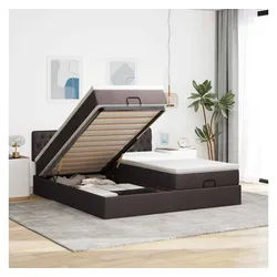 vidaXL Bett, Ottoman-Bett mit Matratzen Dunkelbraun 160x200 cm Stoff